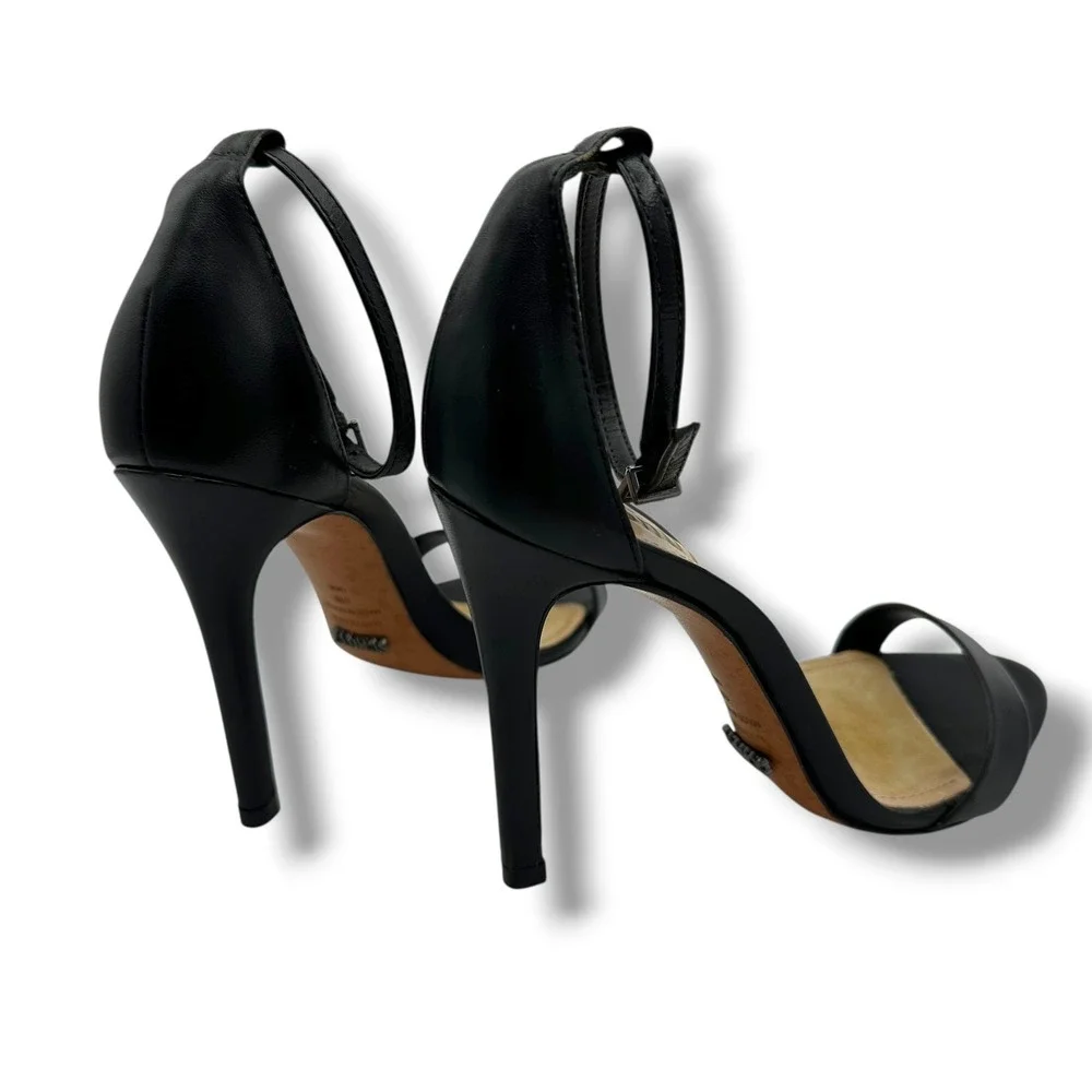 Schutz Cadey-Lee Black Leather Ankle Strap Stiletto High Heel Sandals Mens 8.5B